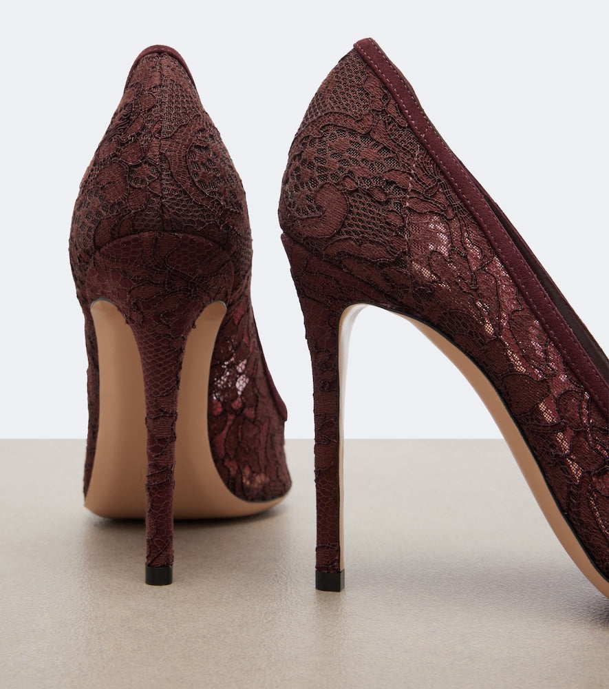 Gianvito Rossi Claudia suede-trimmed lace pumps in Burgundy - High-Heel Pumps