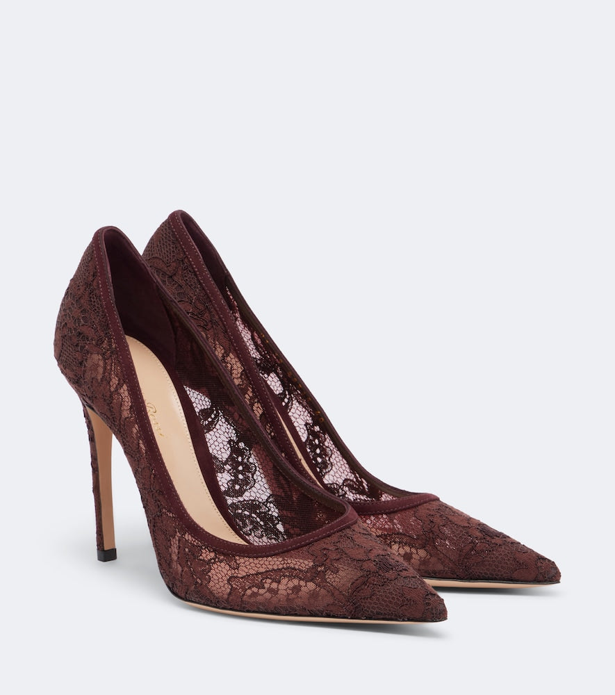 Gianvito Rossi Claudia suede-trimmed lace pumps in Burgundy - High-Heel Pumps
