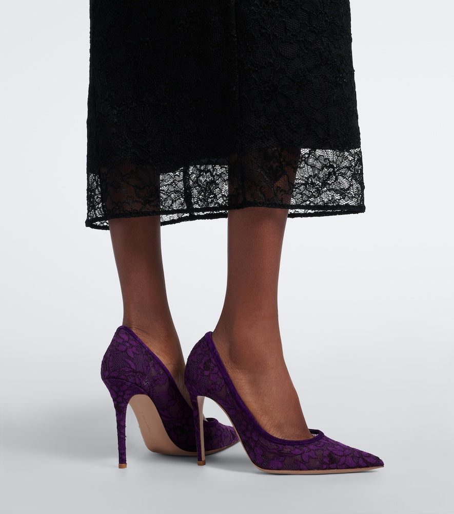 Gianvito Rossi Claudia suede-trimmed lace pumps - Purple High-Heel Pumps