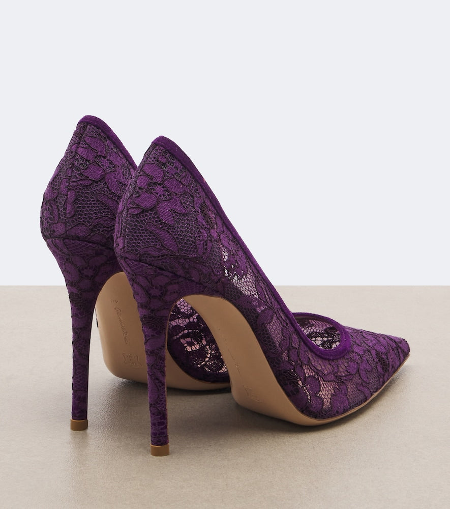Gianvito Rossi Claudia suede-trimmed lace pumps - Purple High-Heel Pumps
