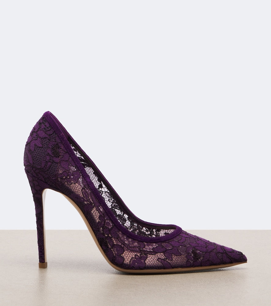 Gianvito Rossi Claudia suede-trimmed lace pumps - Purple High-Heel Pumps