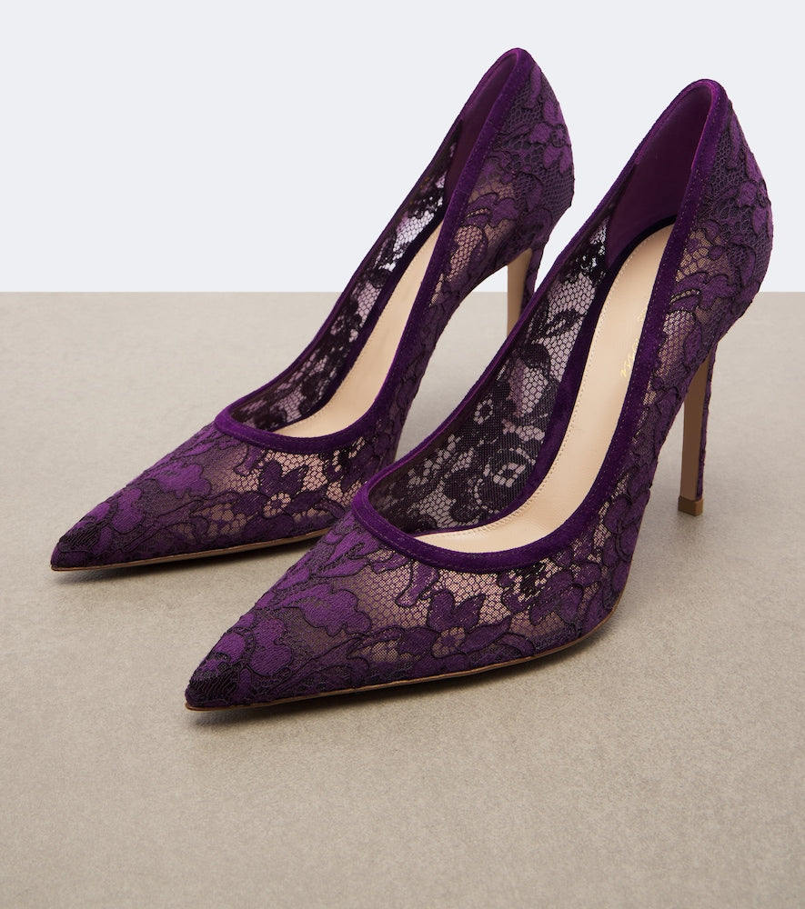 Gianvito Rossi Claudia suede-trimmed lace pumps - Purple High-Heel Pumps