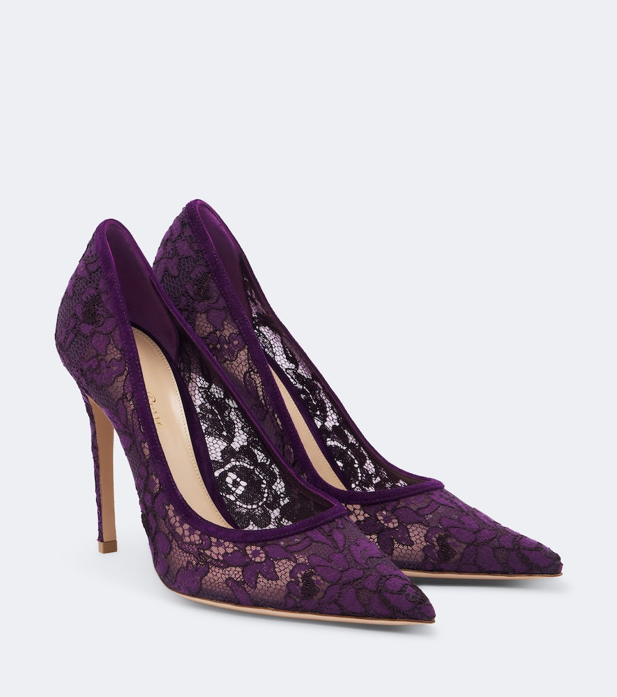 Gianvito Rossi Claudia suede-trimmed lace pumps - Purple High-Heel Pumps