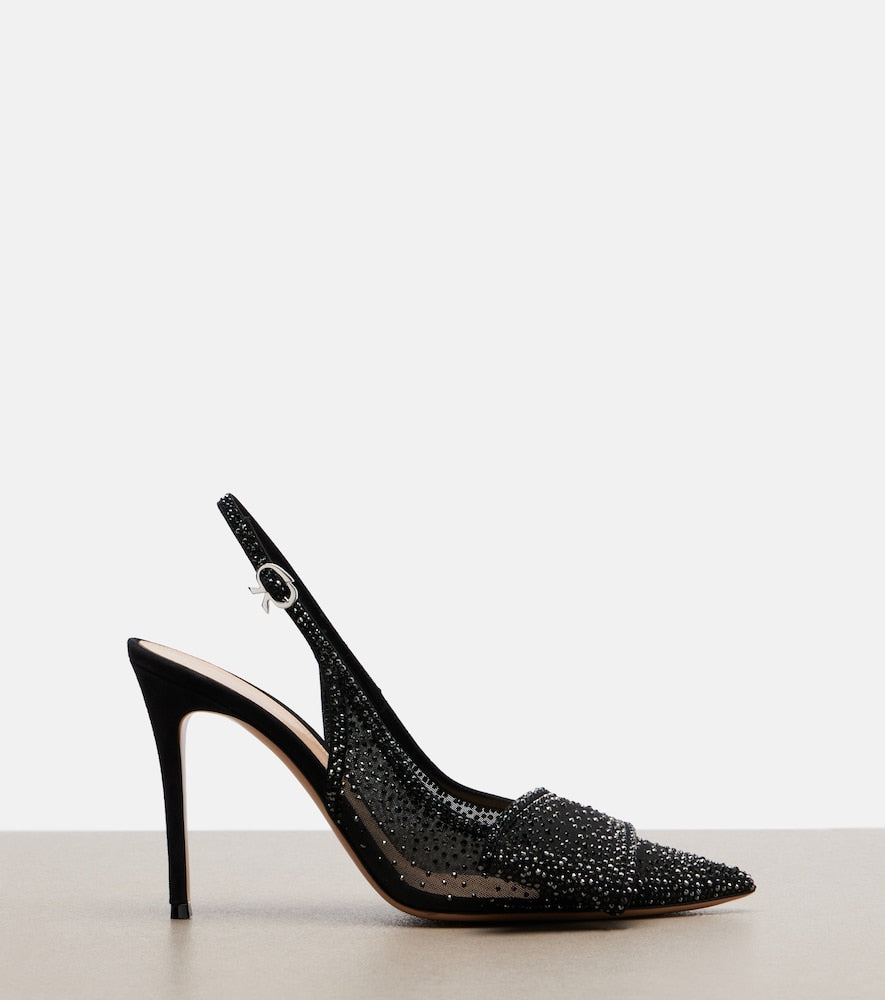 Black Gianvito Rossi Crystal embellished slingback pumps - High-Heel Pumps