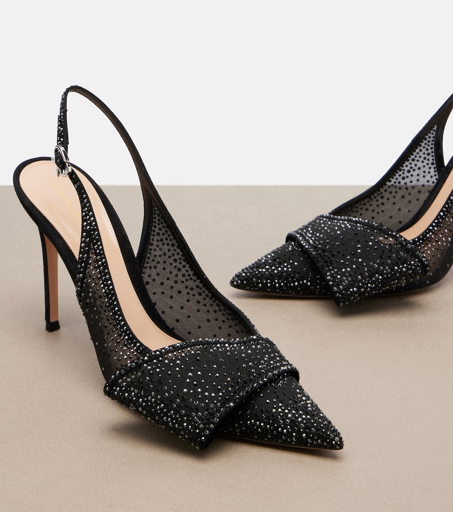 Black Gianvito Rossi Crystal embellished slingback pumps - High-Heel Pumps