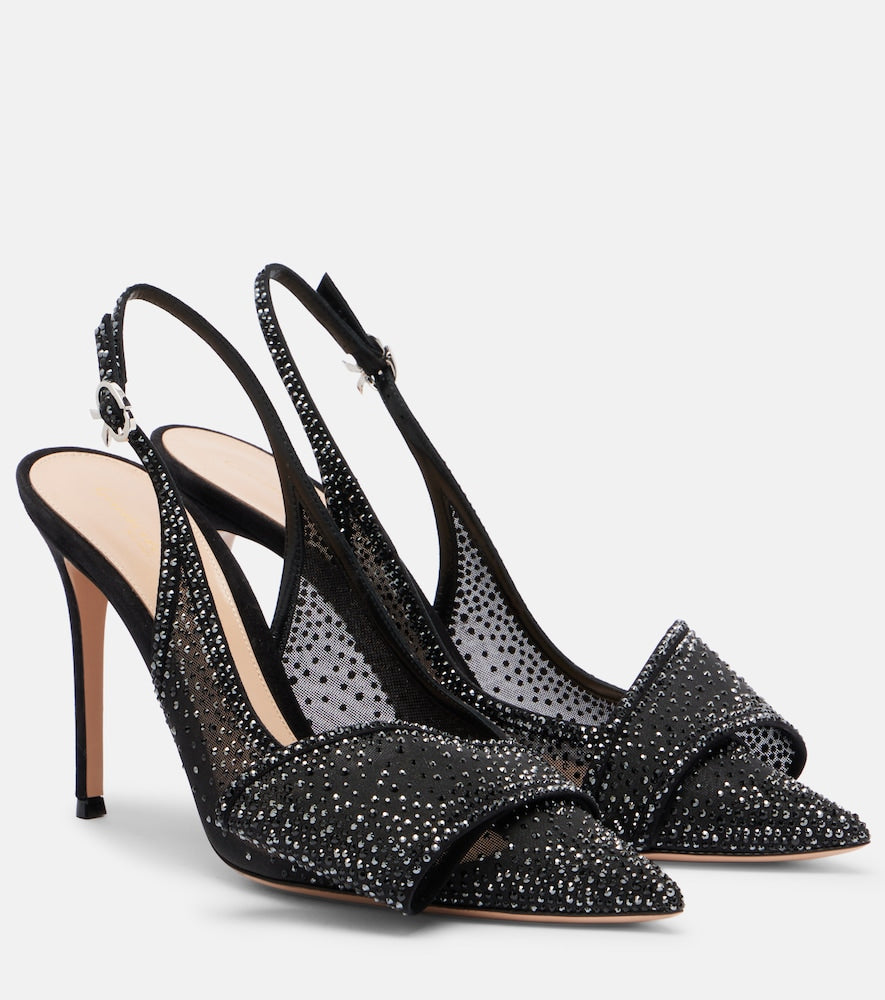 Black Gianvito Rossi Crystal embellished slingback pumps - High-Heel Pumps