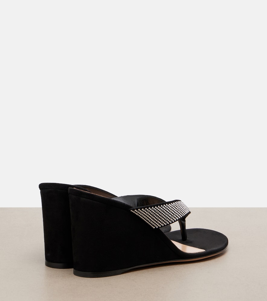 Black Gianvito Rossi Crystal-embellished suede wedge thong sandals - Mid Heel Sandals