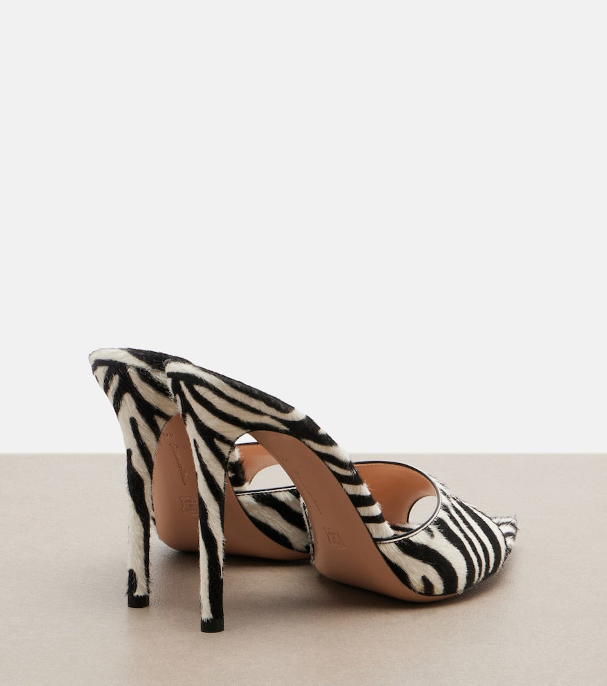 Gianvito Rossi Elle zebra-print calf hair mules in Black - High-Heel Sandals