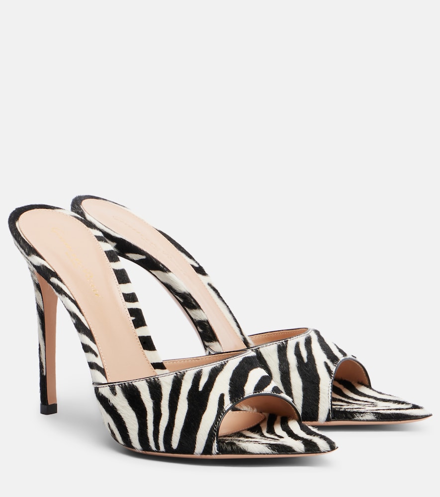 Gianvito Rossi Elle zebra-print calf hair mules in Black - High-Heel Sandals