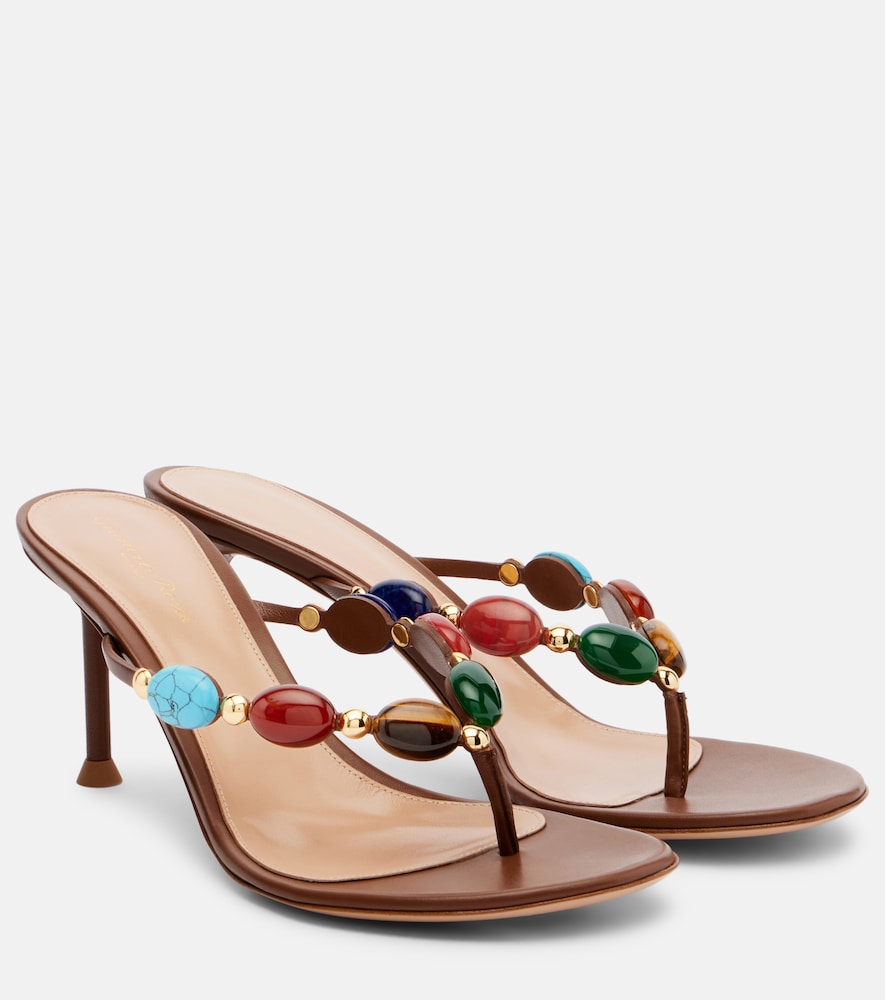 Gianvito Rossi Embellished leather thong sandals - Multicoloured Heeled Sandals