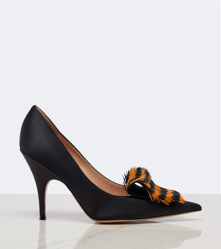 Black Gianvito Rossi Feather-trimmed satin pumps - High-Heel Pumps