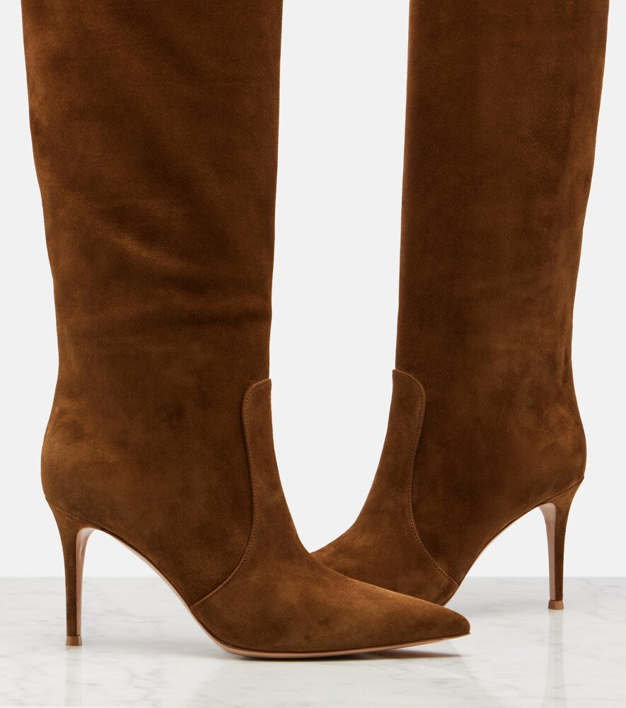 Brown Gianvito Rossi Hansen suede knee-high boots - Mid Heels