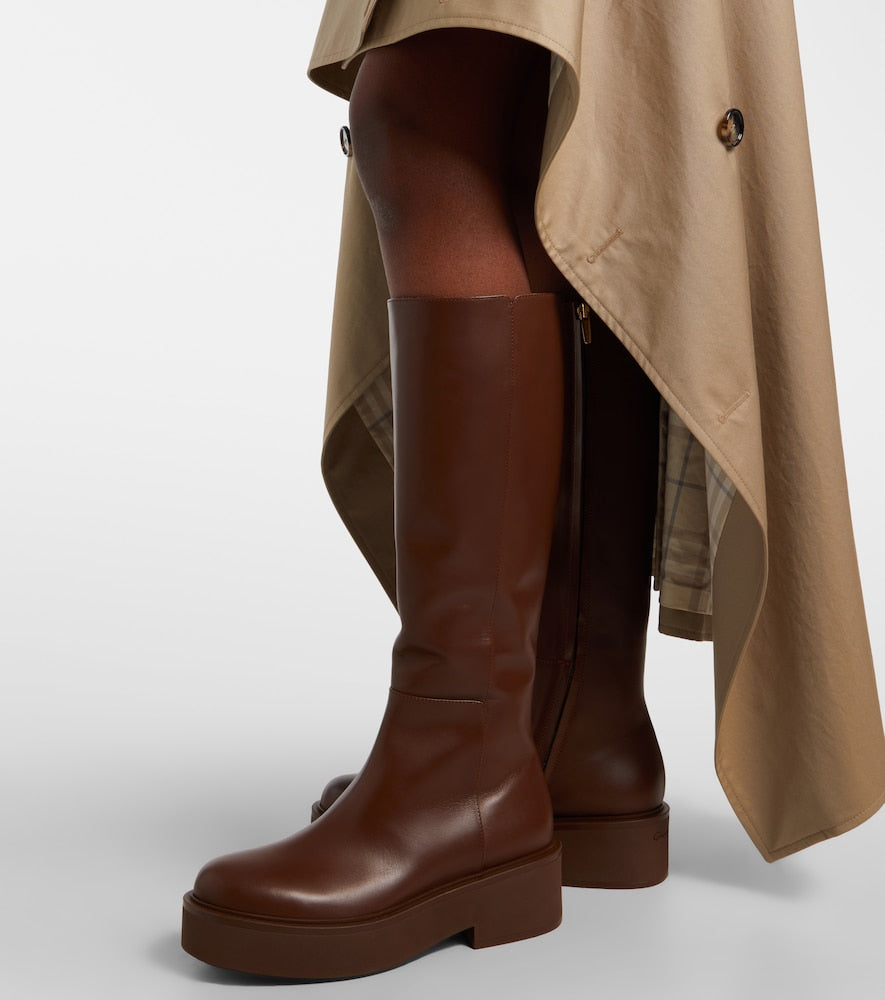 Gianvito Rossi Hiro leather knee-high boots in Brown - Flat Boots