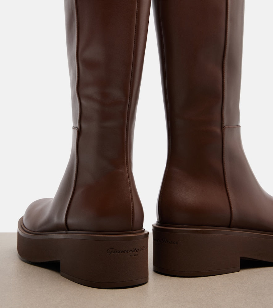 Gianvito Rossi Hiro leather knee-high boots in Brown - Flat Boots