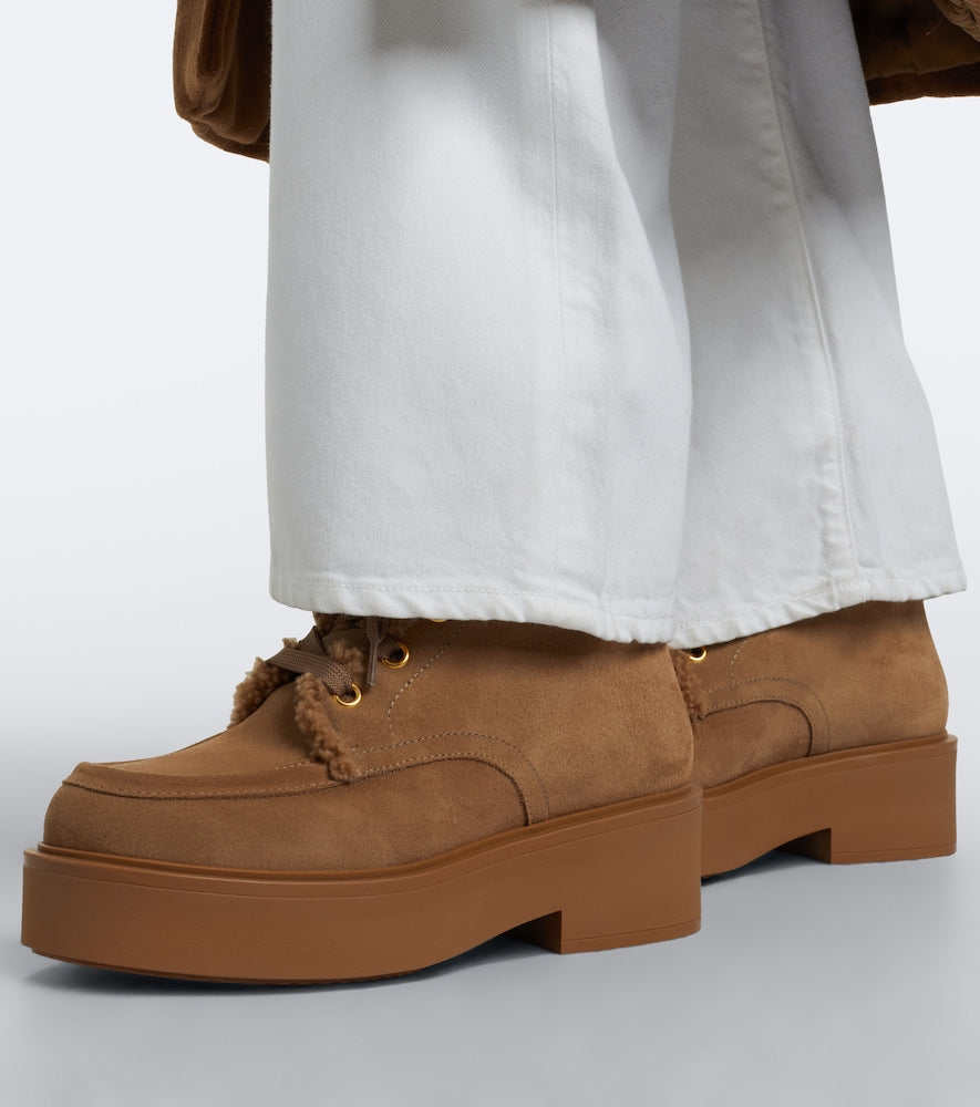 Gianvito Rossi Kiso shearling-trimmed lace-up boots (Brown) - Flat Boots