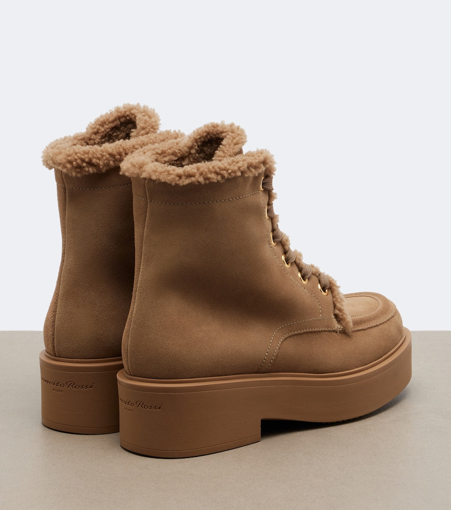 Gianvito Rossi Kiso shearling-trimmed lace-up boots (Brown) - Flat Boots
