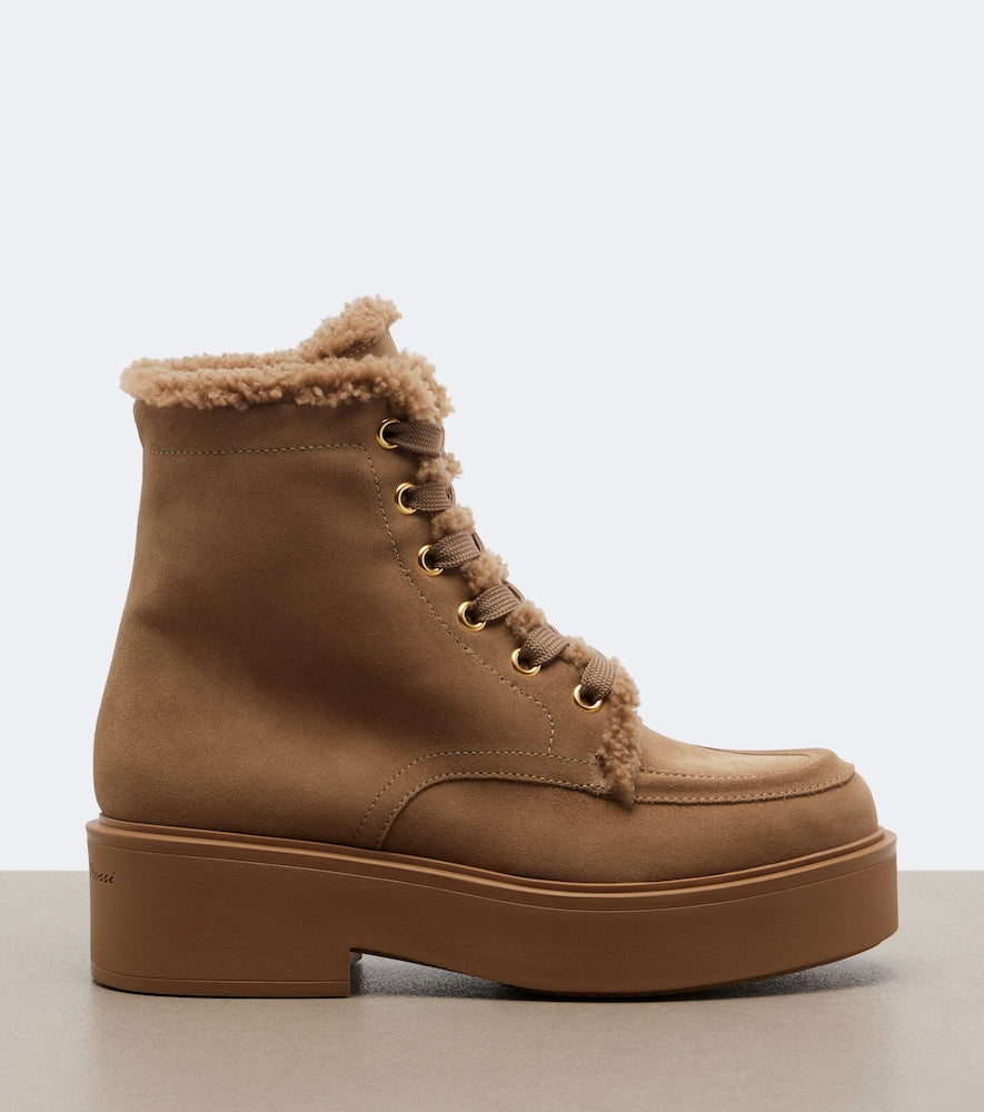 Gianvito Rossi Kiso shearling-trimmed lace-up boots (Brown) - Flat Boots
