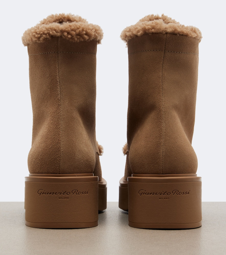 Gianvito Rossi Kiso shearling-trimmed lace-up boots (Brown) - Flat Boots