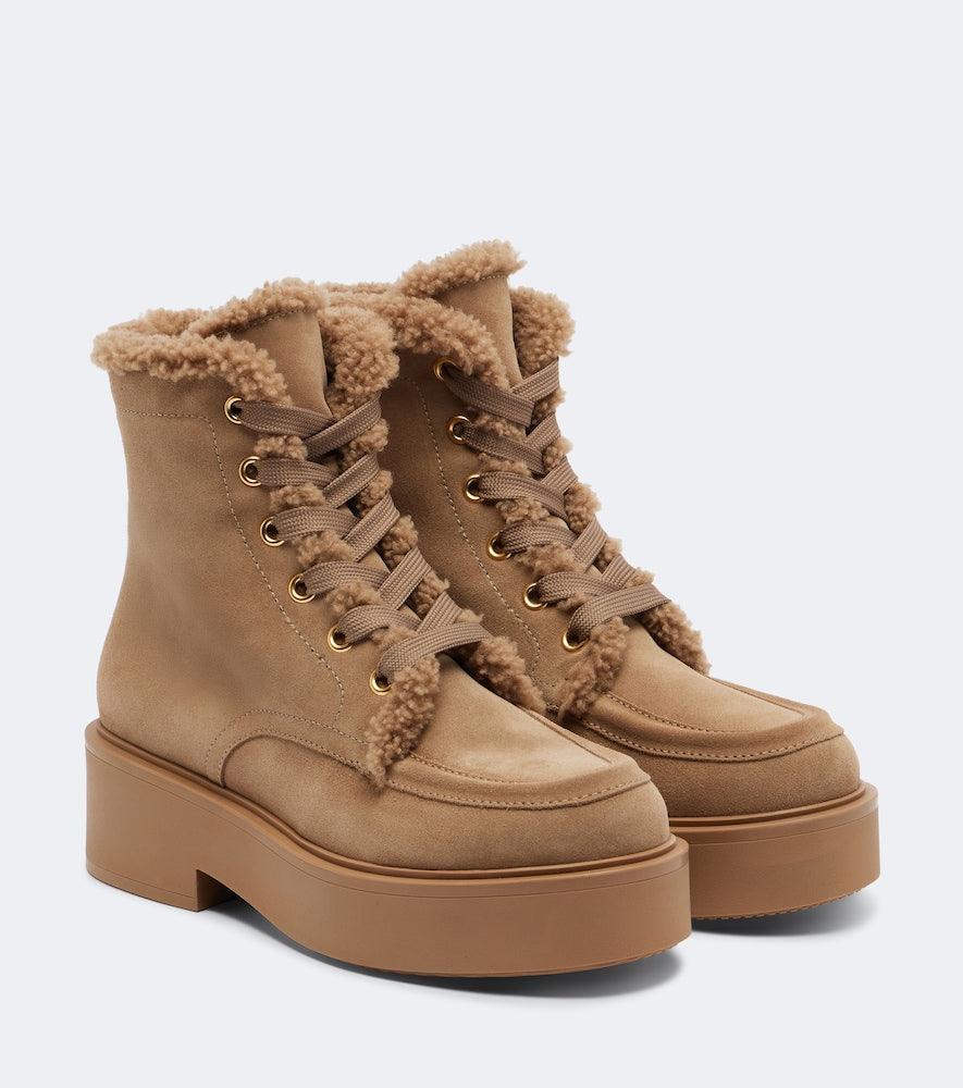 Gianvito Rossi Kiso shearling-trimmed lace-up boots (Brown) - Flat Boots