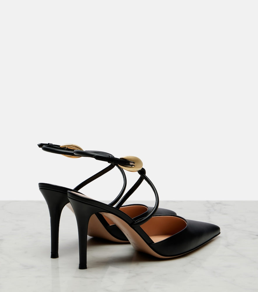 Gianvito Rossi Leather slingback pumps (Black) - Mid Heel Pumps