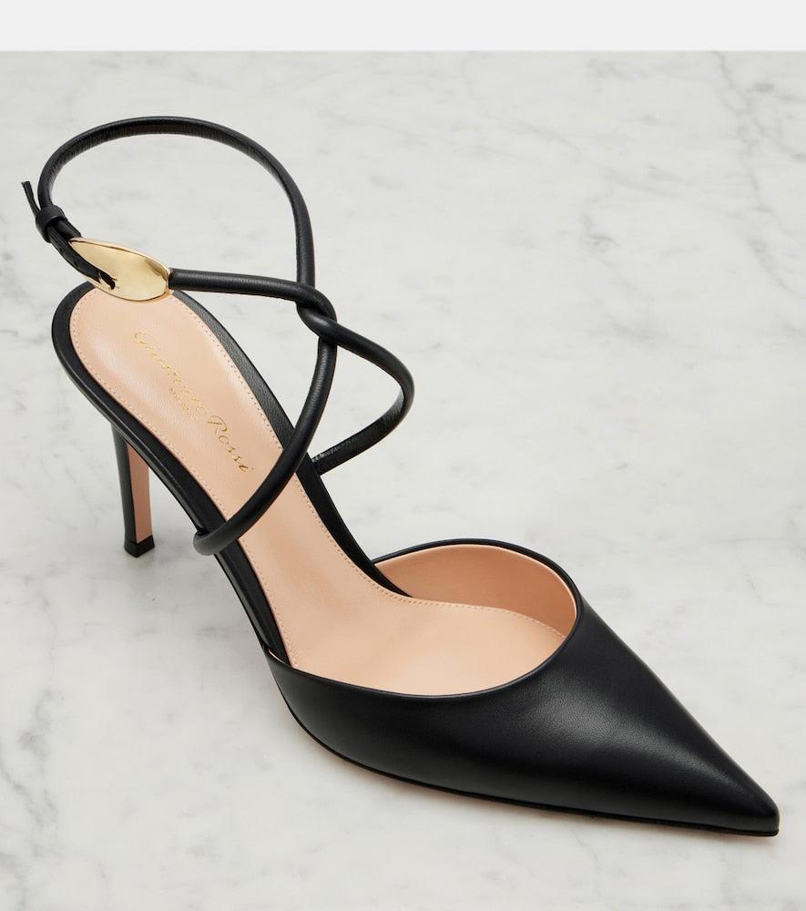 Gianvito Rossi Leather slingback pumps (Black) - Mid Heel Pumps