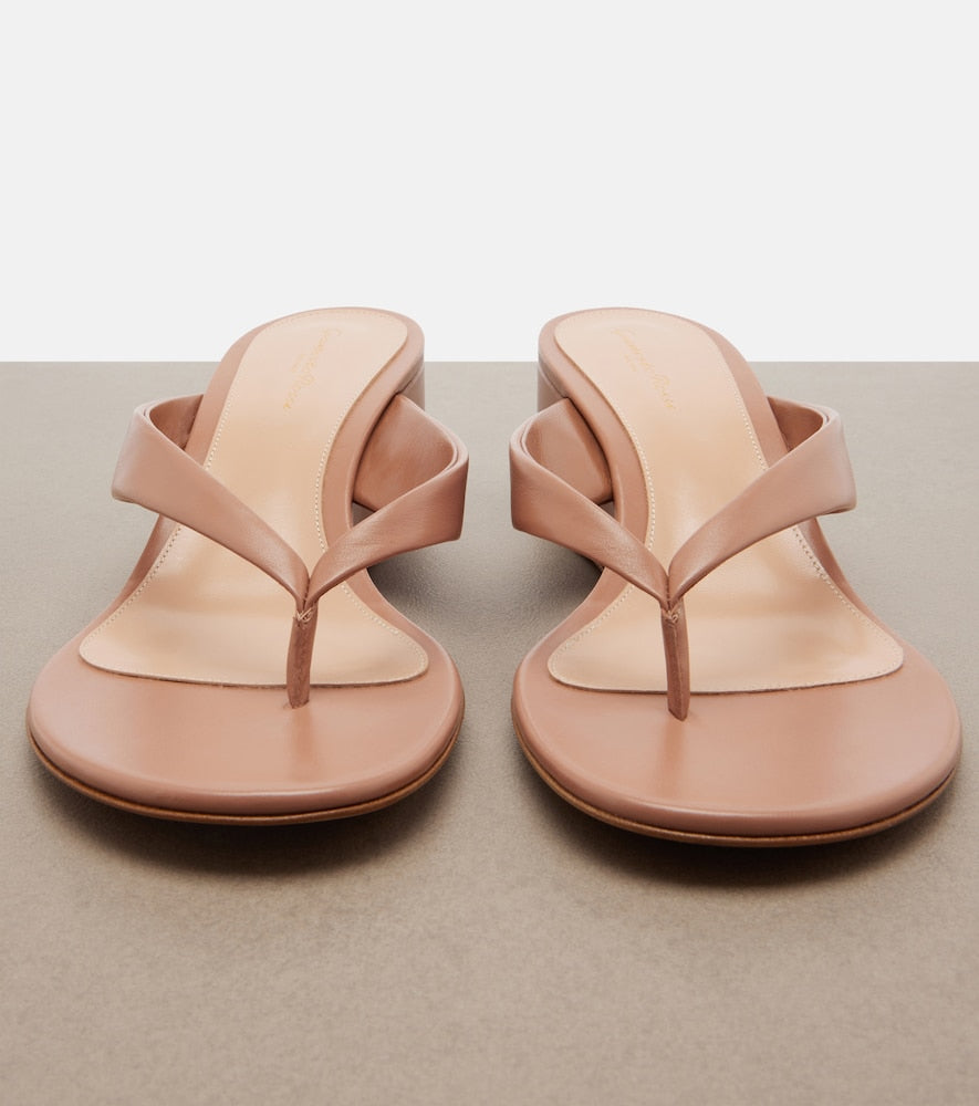 Gianvito Rossi Leather wedge thong sandals - Beige Heeled Sandals