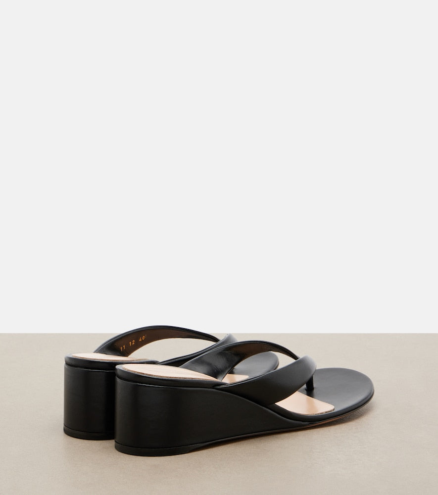 Gianvito Rossi Leather wedge thong sandals (Black) - Heeled Sandals
