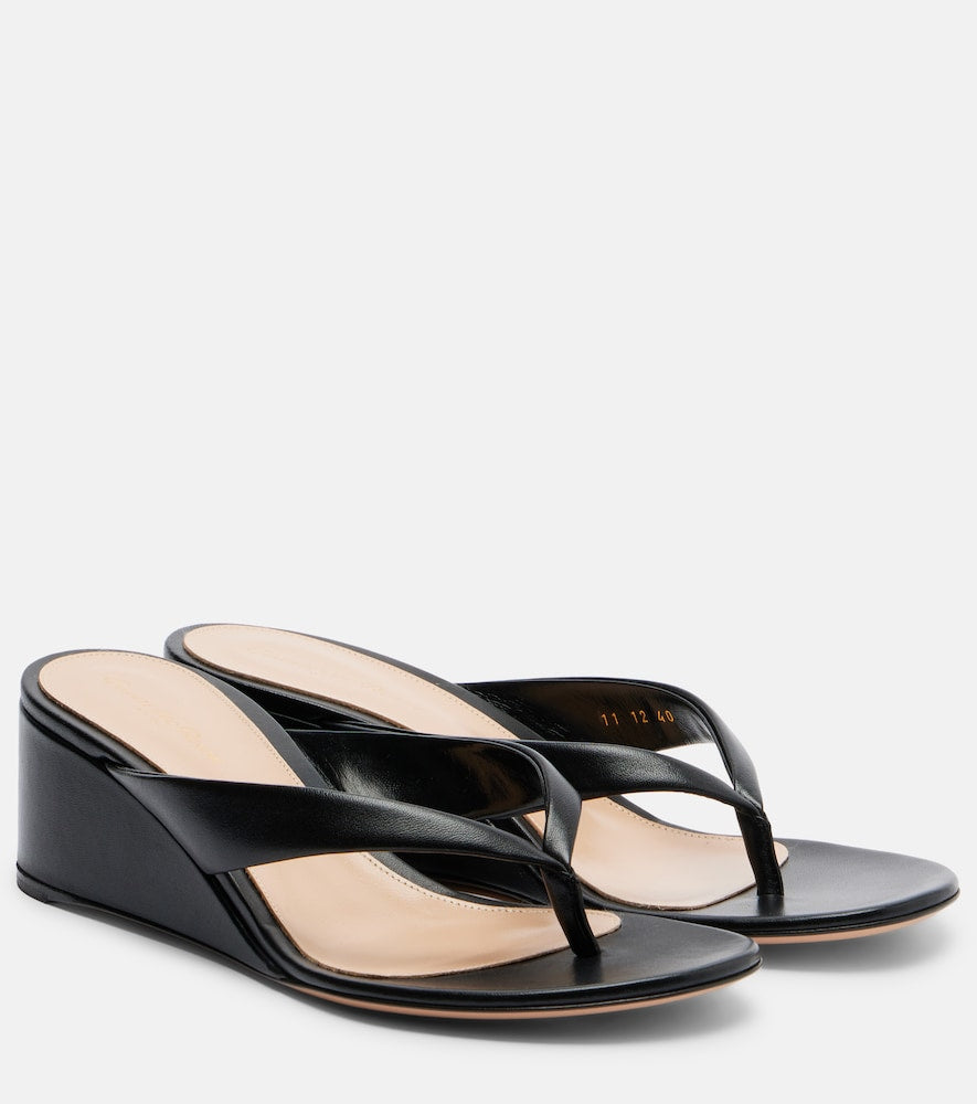 Gianvito Rossi Leather wedge thong sandals (Black) - Heeled Sandals