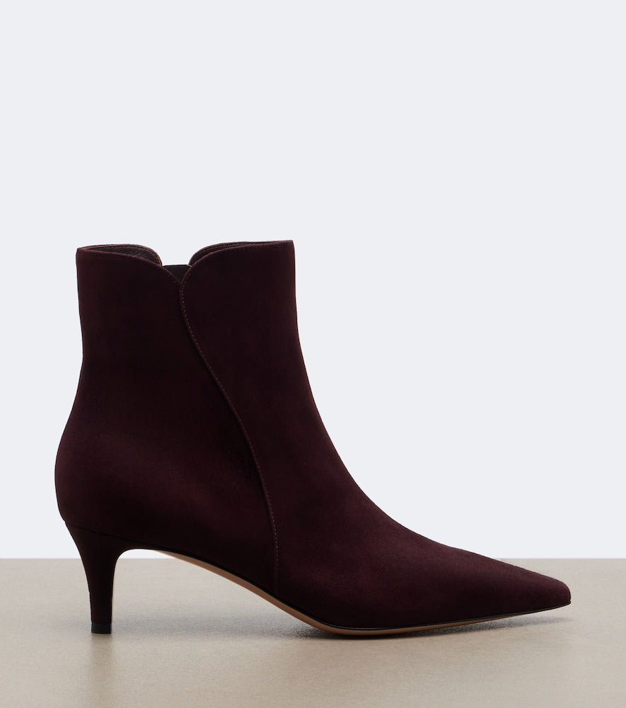 Burgundy Gianvito Rossi Levy suede ankle boots - Mid Heels