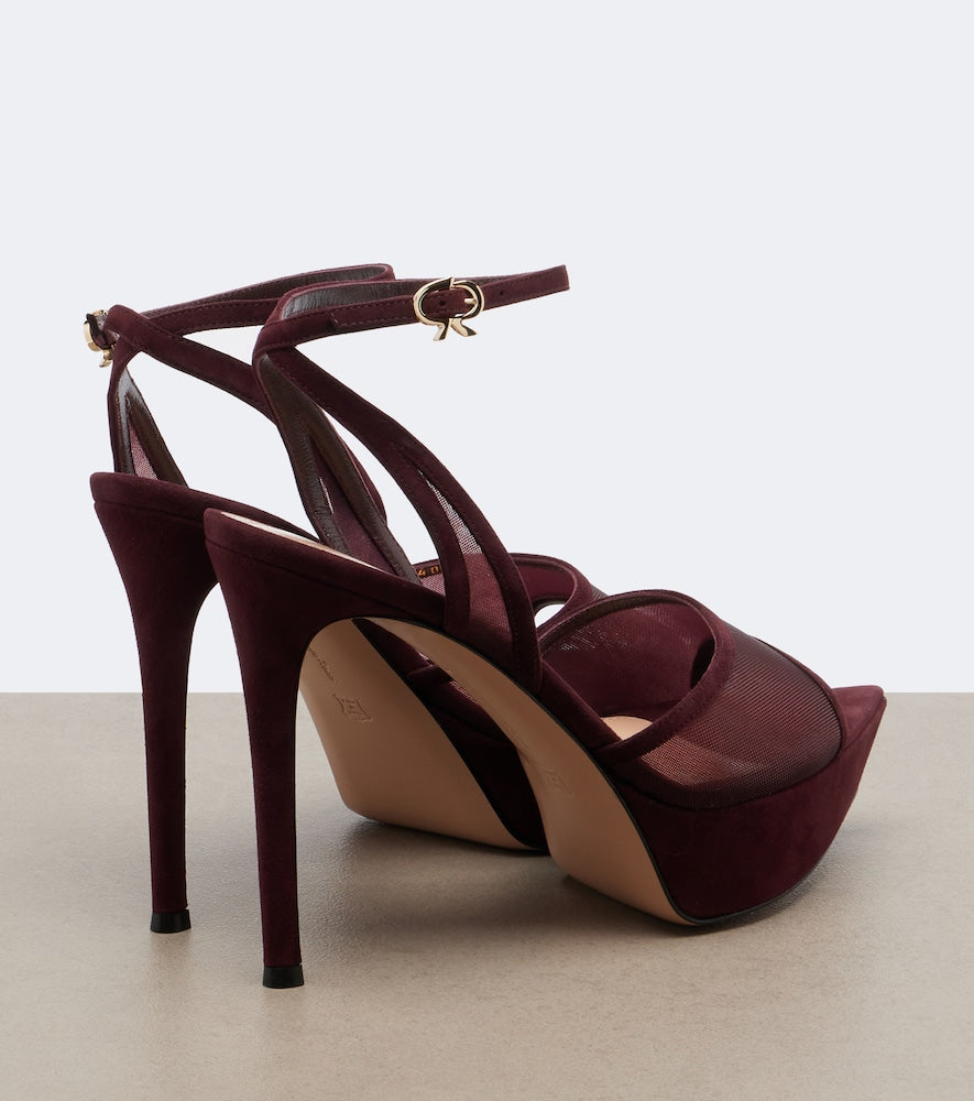 Gianvito Rossi Mesh platform slingback sandals - Burgundy High-Heel Sandals