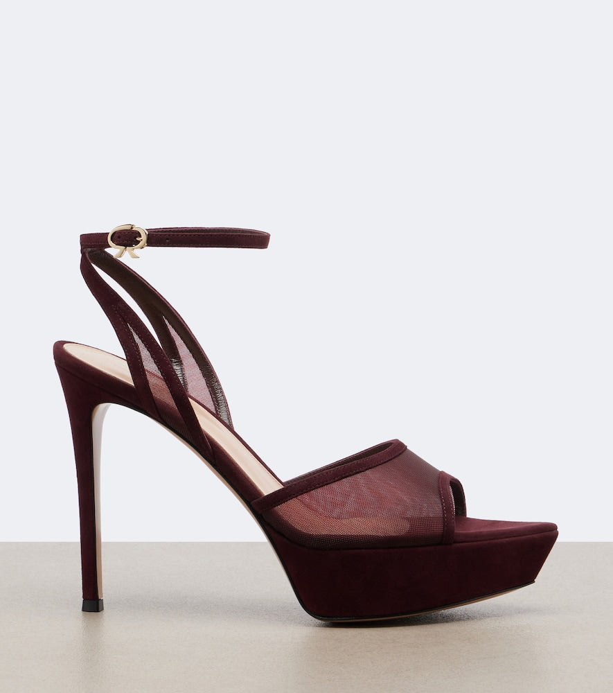 Gianvito Rossi Mesh platform slingback sandals - Burgundy High-Heel Sandals