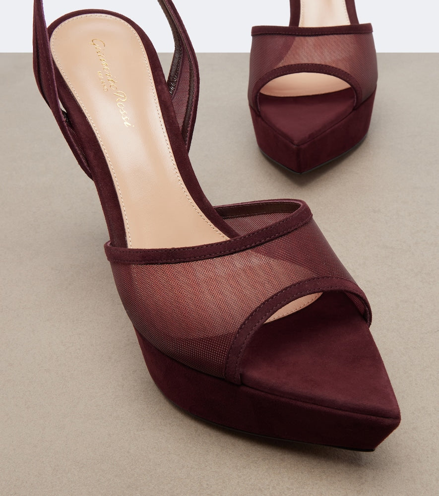 Gianvito Rossi Mesh platform slingback sandals - Burgundy High-Heel Sandals
