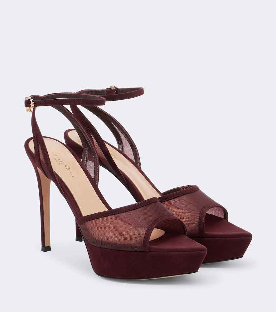 Gianvito Rossi Mesh platform slingback sandals - Burgundy High-Heel Sandals