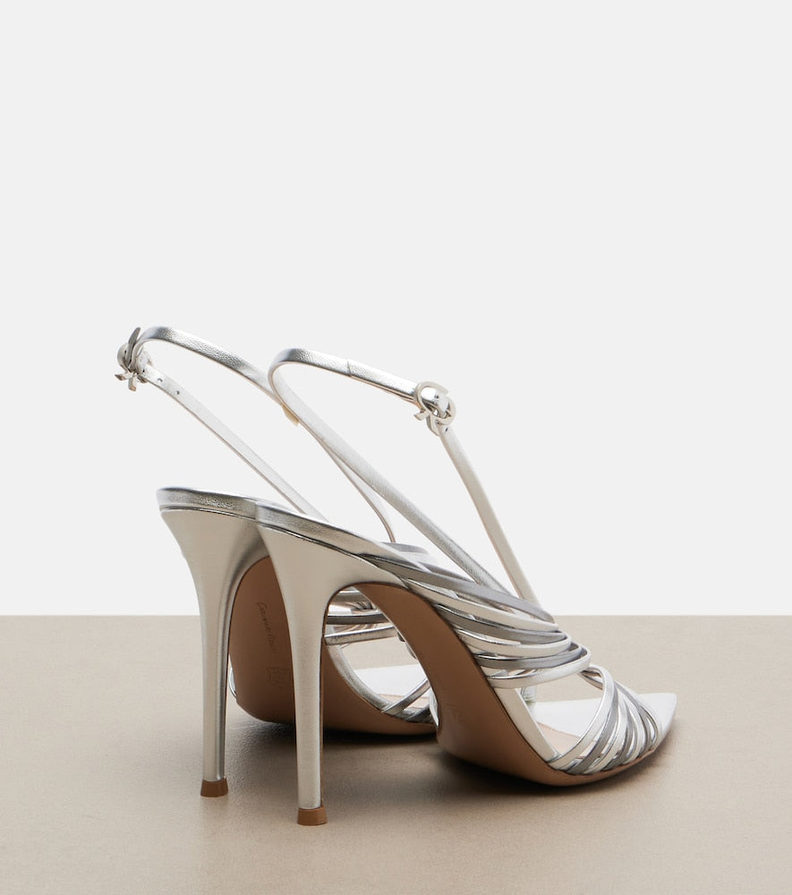 Silver Gianvito Rossi Metallic leather slingback sandals - Heeled Sandals