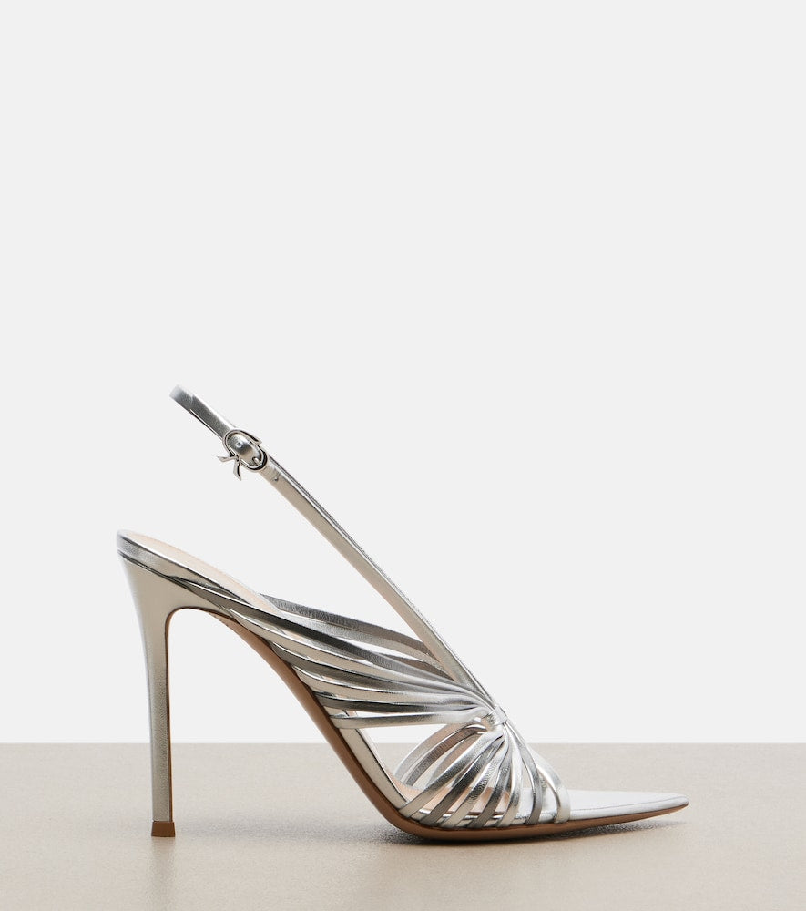 Silver Gianvito Rossi Metallic leather slingback sandals - Heeled Sandals