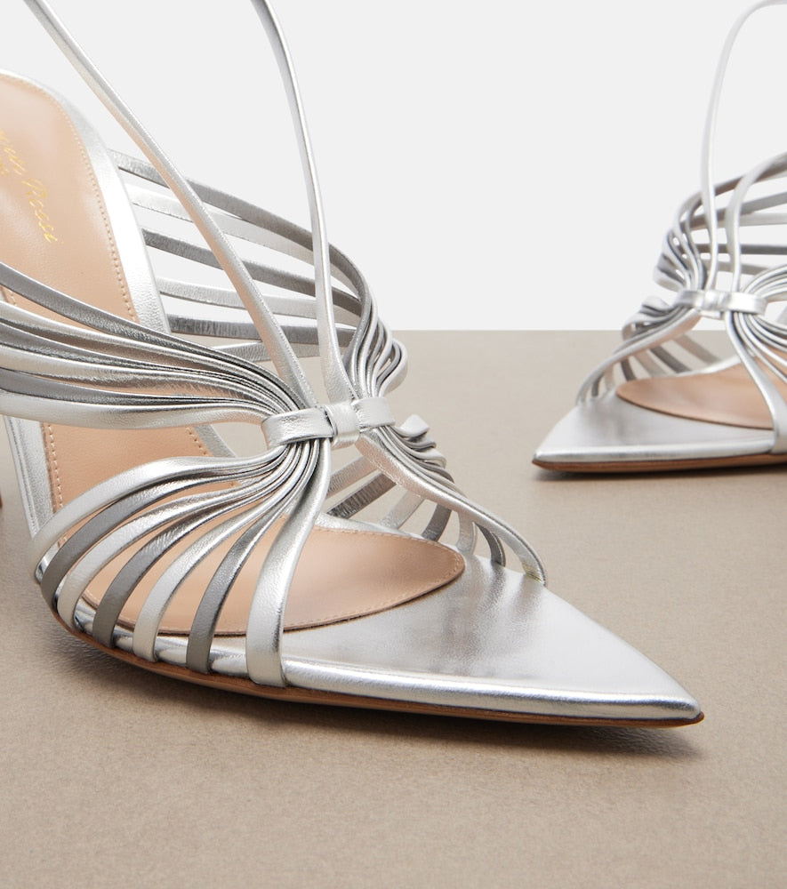 Silver Gianvito Rossi Metallic leather slingback sandals - Heeled Sandals