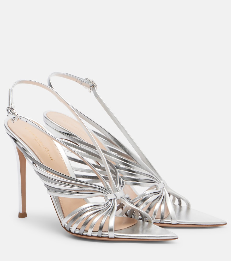 Silver Gianvito Rossi Metallic leather slingback sandals - Heeled Sandals