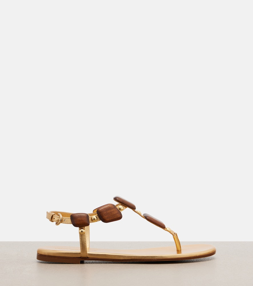 Gianvito Rossi Munduk embellished leather thong sandals (Gold) - Flat Sandals