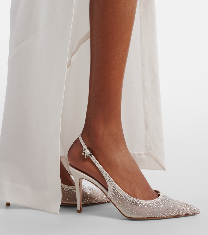 Gianvito Rossi Regina embellished leather slingback pumps (White) - Mid Heel Pumps