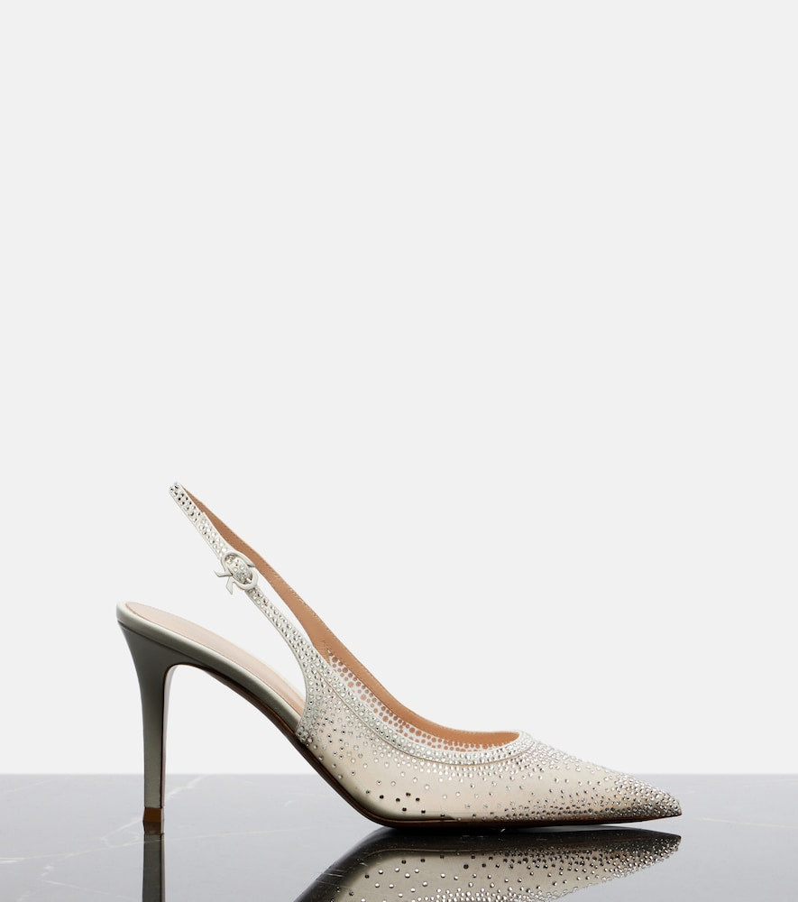 Gianvito Rossi Regina embellished leather slingback pumps (White) - Mid Heel Pumps
