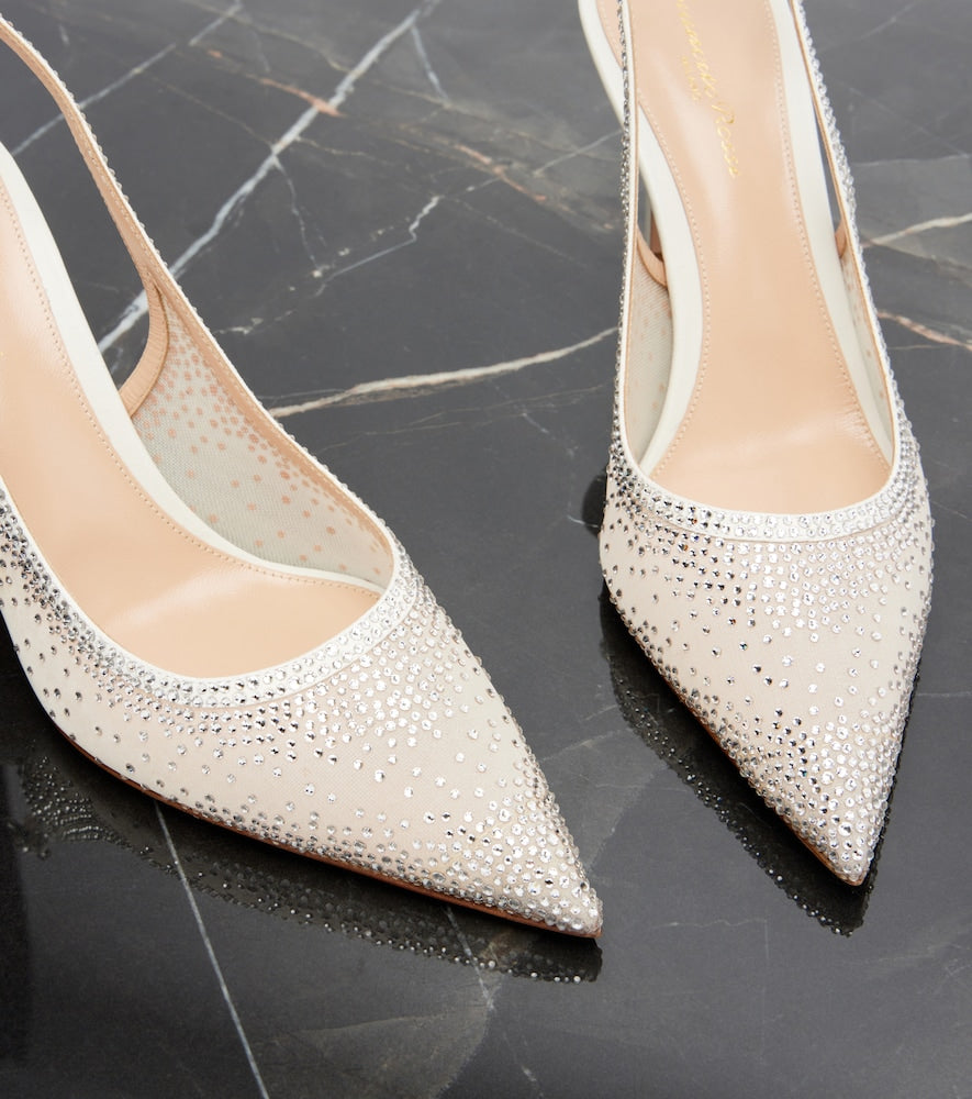 Gianvito Rossi Regina embellished leather slingback pumps (White) - Mid Heel Pumps