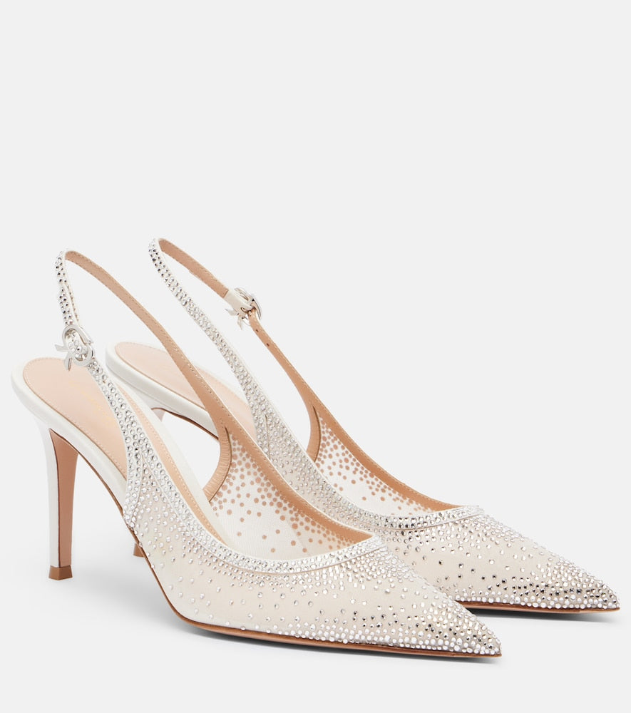 Gianvito Rossi Regina embellished leather slingback pumps (White) - Mid Heel Pumps