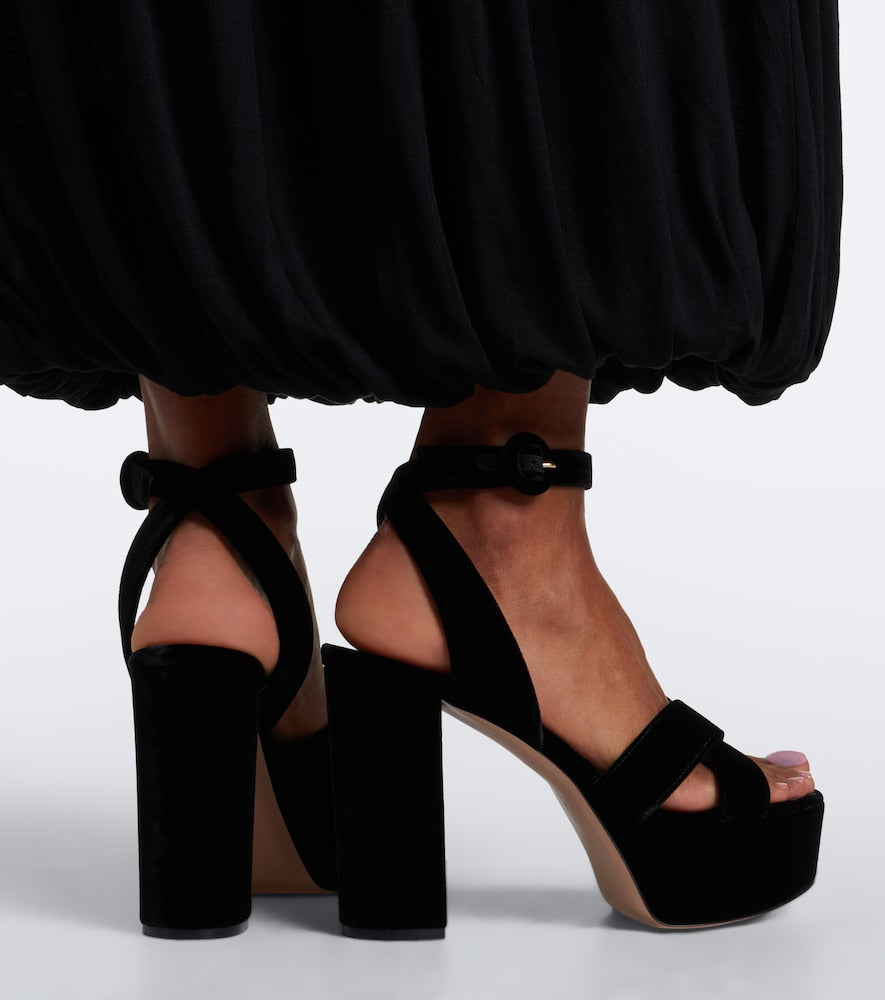 Gianvito Rossi Sabrina velvet platform sandals (Black) - High-Heel Sandals