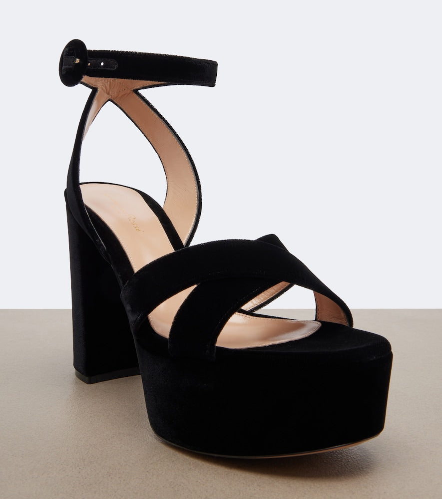Gianvito Rossi Sabrina velvet platform sandals (Black) - High-Heel Sandals