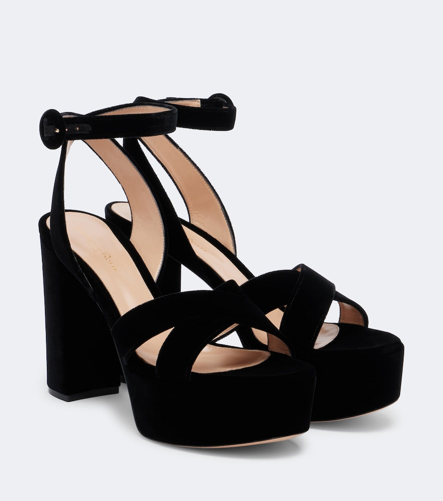 Gianvito Rossi Sabrina velvet platform sandals (Black) - High-Heel Sandals