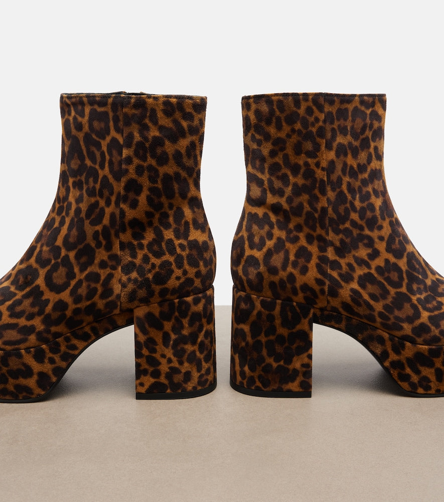 Gianvito Rossi Sally leopard-print suede ankle boots in Brown - Mid Heel Boots