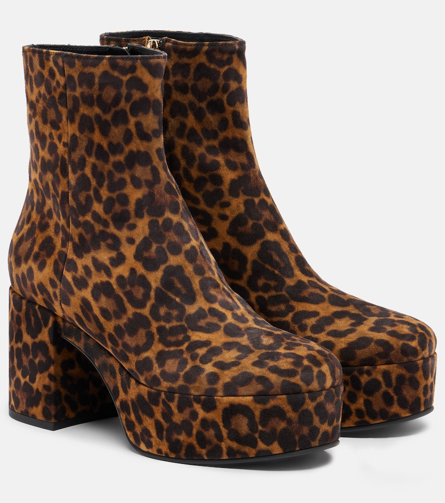 Gianvito Rossi Sally leopard-print suede ankle boots in Brown - Mid Heel Boots