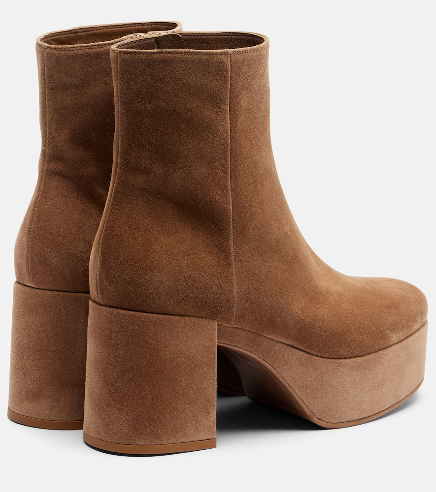 Gianvito Rossi Sally suede platform ankle boots - Beige Mid Heel Boots
