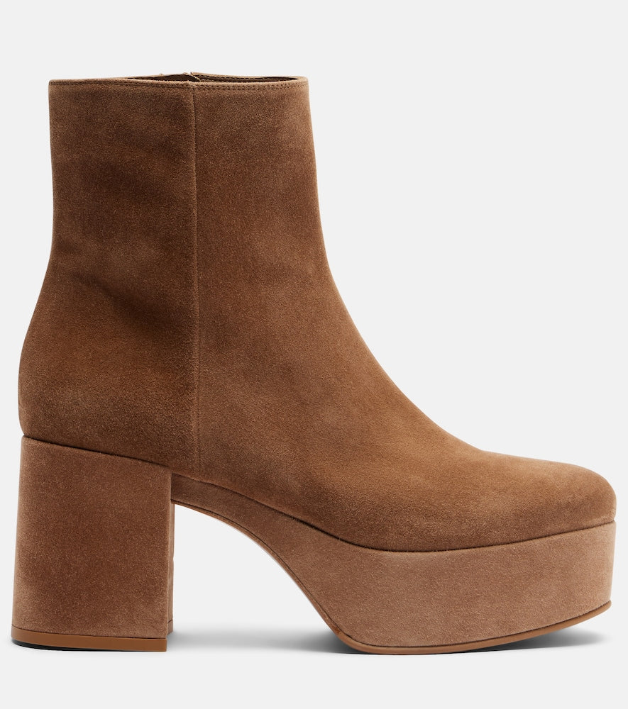 Gianvito Rossi Sally suede platform ankle boots - Beige Mid Heel Boots