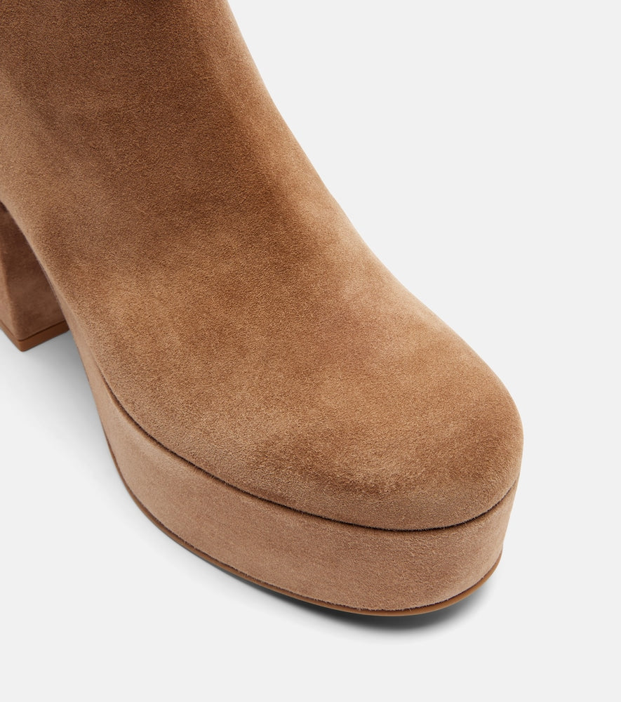 Gianvito Rossi Sally suede platform ankle boots - Beige Mid Heel Boots